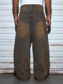 Modcrash Embroidered Loose Wide-Leg Jeans Spring To Summer Casual Wide Leg Baggy Fit Denim Jeans For Men With Relaxed Streetwear Style,Summer Holiday Outfits - Rust Brown - View 3