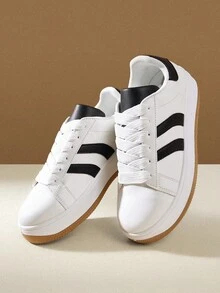 CUCCOO EASI 春秋时尚百搭厚底增高前系带女式休闲鞋防水桌鞋白色鞋 - 白色PU - 查看 6