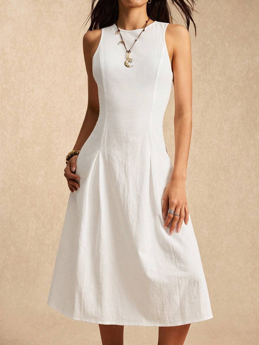 Easelle 女士休闲无袖长连衣裙 - 白色 - 查看 1