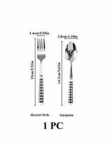 Cirelle 1件/2件套陶瓷柄不锈钢餐具，抛光表面，饰以优雅的格纹图案，包含甜点勺、餐叉和汤匙——创意厨房用具套装，包含叉子、茶匙和汤匙，是日常用餐的理想之选。 - 彩色 - 查看 10