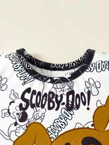 SCOOBY-DOO X SHEIN 2 pièces Ensemble tenue d'été bébé garçon, barboteuse et short imprimé chiot de dessin animé - Noir et Blanc - Voir 3
