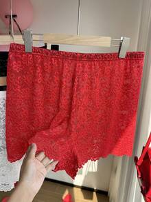 Comfortcana Plus Size Women Valentine's Day Elastic Waist Lace Shorts White Lace Shorts Black Lace Shorts Red Lace Shorts - Multicolor - View 15