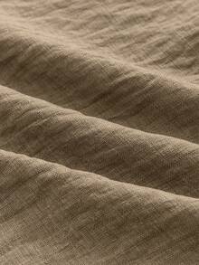 HIMLAND 男士夏季休闲纹理前开襟刺绣衬衫 - 卡其色 - 查看 8