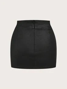 Flirla Women's Elastic Fitted Elegant Black Coated Pencil Skirt - Black - View 7