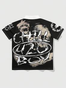 ROMWE MEN Street Life Men's Fashion Printed Button Half-Placket Polo Shirt - Multicolor - View 2