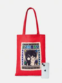 HARRY POTTER X SHEIN Túi xách nữ màu hồng tiện dụng với họa tiết hoa, bong bóng, mao lương dễ thương. - Đỏ - Xem 5