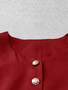 GlowEve Vintage Elegant Casual Design Round Neck Open Front Women Vest - Burgundy - View 4