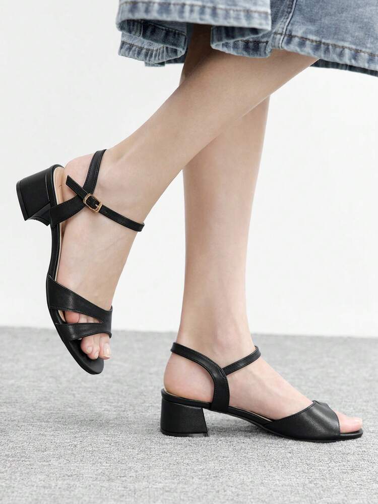 CUCCOO BIZCHIC Women's Simple Round Toe Thick Heel High Heel Sandals