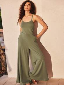 Lullawish Bohemian Casual High Knit Elastic Jumpsuit Pants For Women - Olive Green - View 5