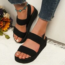 Sandalias de mujer con tacón de cuña y suela gruesa Sandalias de playa para mujer con suela gruesa y a la moda - Negro - Ver 2
