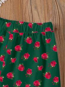 2pcs/Set Young Girls Fashion Casual Cute Cartoon Princess Print Short Sleeve T-Shirt And Rose Print Pants, Children Clothing Suitable For Spring/Summer, Holiday, Ramadan - Multicolor - View 5