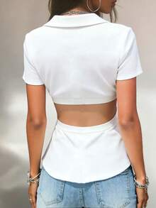 INAWLY Solva Áo nữ thời trang tay ngắn, eo khoét lệch. - trắng - Xem 2