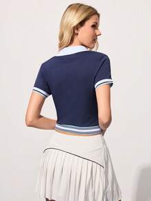 CourtClass Women's Collared Zip-Up Half Placket Casual Versatile Daily Outdoor Sports Tennis Top - Navy Blue - View 2