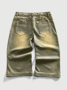 ROMWE MEN Street Life Men's Wing Embroidery Distressed Loose Fit Denim Shorts - Black - View 8