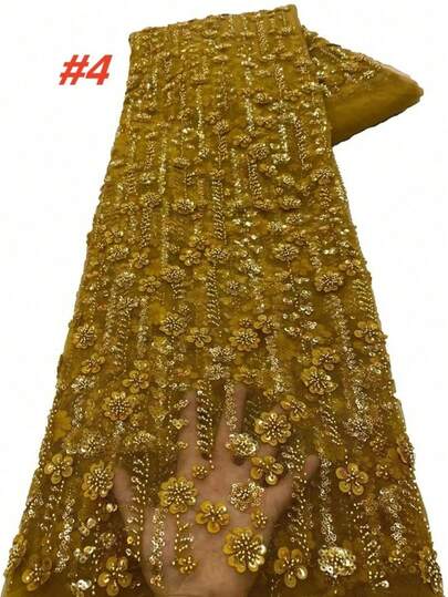 Afrikansk brudgumsspetstyg 2026 Högkvalitativ fransk 3D-blommapaljetter broderi pärlor tyllspetstyg för festklänning sömnadsmaterial