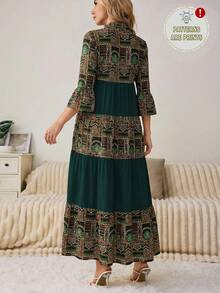 Al Najma Women's V-Neck Pleated Long Sleeve Dress, Suitable For Autumn Carnival - Multicolor - View 2