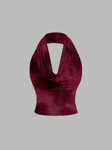 SHEIN MOD Women's Casual Elegant Bodysuit, 3 Ways To Wear, Women's Summer Clothing, Women's Outerwear, Women's Music Festival Outfit, Tie-Dye Print, Angola Red