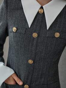 MOTF PREMIUM HERRINGBONE WAIST CINCHED MINI DRESS, MINIMALIST FOR DAILY COMMUTE - Multicolor - View 2