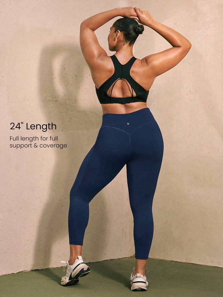 24" Powersculpt™-Air Leggings in Große Größen mit verstellbarer Kordelzugstaille und Seitentaschen für High-Impact-Laufen, Training, Tennis
