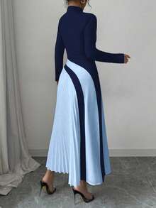 Elenzga Color Block Ruched Sexy Women Dress Fall Cloth For Women - Navy Blue - View 2