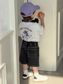 DAZY Baby Boys' Loose Korean Style Pocket Washed Denim Shorts Summer - Black - View 7