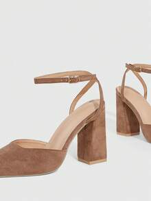 CUCCOO SZL 女鞋粗跟踝带简约百搭派对宴会日常尖头高跟鞋 - 駝色 - 查看 11