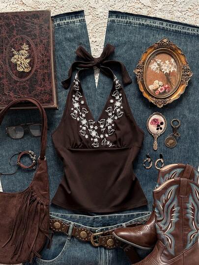 Easelle 棕色针织高领修身女式上衣