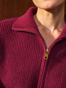 Airaco Cardigan Vintage Lengan Lentera dengan Potongan Pinggang Pendek - Burgundy - View 7