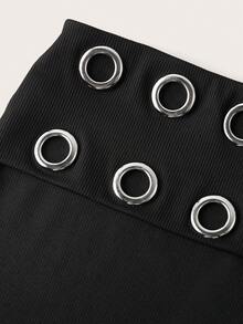 Coolane 女士春季街头风复古Y2K朋克风金属孔眼褶皱腰带低腰短裤 - 黑色 - 查看 7