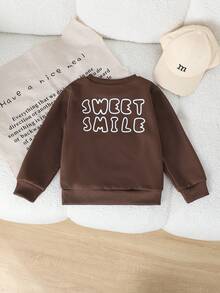 Genkimix Kids 1件女童长袖甜美笑脸印花休闲卫衣，春秋季 - 棕色 - 查看 3