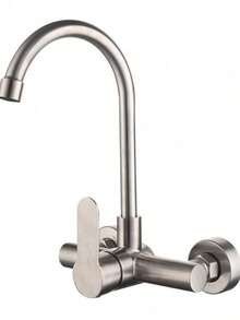 A Handle-Equipped 5.9-Inch Central Commercial Kitchen Faucet, Wall-Mounted Kitchen Faucet, Featuring A Stainless Steel Brushed Nickel Finish. Suitable For Commercial Kitchen Sinks.