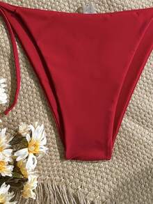 Swim Mod 女士纯色挂脖三角杯侧系带比基尼泳衣套装，夏季沙滩