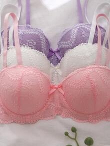 DelicateAllure 3 piezas Sujetador con aros y copas acolchadas no desmontables para mujer - Multicolor - Ver 4