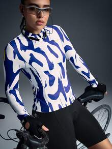 Powerista 女士棒球领拉链字母印花长袖夹克，休闲户外骑行服 - 藍白色 - 查看 6
