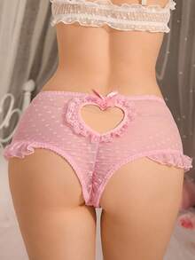 DelicateAllure Áo ngủ kiểu babydoll dễ thương, họa tiết trái tim, màu hồng, viền hoa, xếp ly, thoải mái, kiểu balconette, dễ thương, lãng mạn, tươi mới, gợi cảm, hở lưng, điểm nhấn nơ. - Hồng - Xem 1