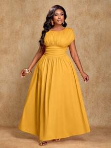 Brilight Vestido plisado de cintura elegante y casual para mujer, vestido holgado, para uso diario, fiesta, oficina, té de la tarde, Halloween y otras ocasiones, vestido de primavera y verano para mujer - Amarillo - Ver 6