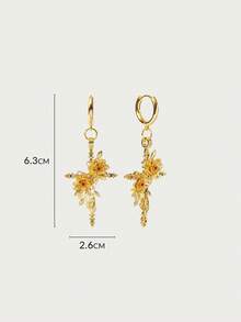 Glisma Rose Earrings,Old Money,Outfits,Classy,Gemstone,Premium,Vintage,For Mom/Women/Girl/Mother,Cross,Flower - Multicolor - View 7