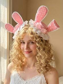 Joivida 1个可爱发夹，法式蕾丝蝴蝶结搭配黑白兔子图案，甜美少女风上镜发饰，卡哇伊发夹，时尚百搭，日常佩戴，送给闺蜜的生日礼物，发饰 - 彩色 - 查看 2