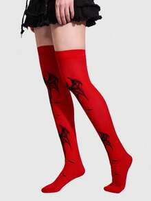 ROMWE Goth Women Over The Knee Socks - Red - View 4