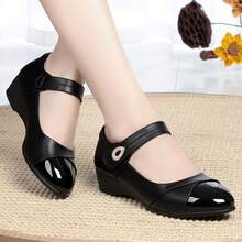 Zapatos planos cómodos de cuero suave para mujer Zapatos de cuero con tacón bajo para mujer - Negro - Ver 2