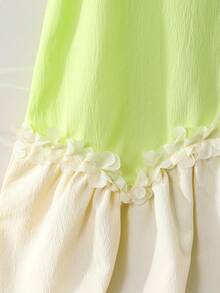 Young Girl Fresh Light Green Bow Ruffle Hem Cute Casual Dress, Suitable For Daily, Commute, Vacation, Outfit - Multicolor - View 6