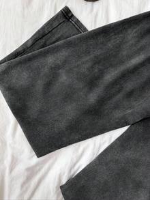 SHEIN PETITE CURVE Quần ống rộng dáng suông, cạp chun, màu trơn, đa năng cho nữ, thích hợp mặc đi làm, sinh hoạt hàng ngày, đi học, mùa xuân, phong cách thường ngày. - Màu xám đen - Xem 7