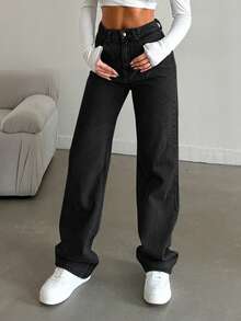 SHEIN Plus High Waist Casual Straight Jean