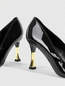 CUCCOO SZL Women's Pointed Toe Color Block High Heel Pumps, Stylish Sexy Commuter Dress Shoes For Work, Party, Evening - Black - View 5
