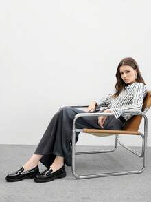 CUCCOO BIZCHIC Ladies Black Glossy Platform Loafers Casual Commuter Style Valentine's Day