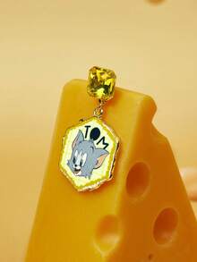 TOM & JERRY X SHEIN A Pair Of Yellow Rhinestone Pendant Earrings - Yellow Gold - View 3