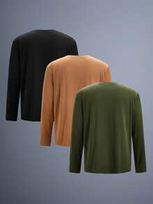 Driftmere 3pcs/Set Men's Basic Solid Color Crew Neck Slim Fit Long Sleeve T-Shirts, Casual Everyday Wear, Spring/Autumn, Fall Clothes - Multicolor - View 11