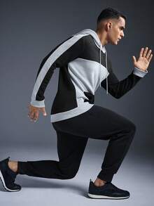 Driftmere 男士撞色羊毛休闲运动衫和裤子运动服套装，秋冬 - 黑色 - 查看 1