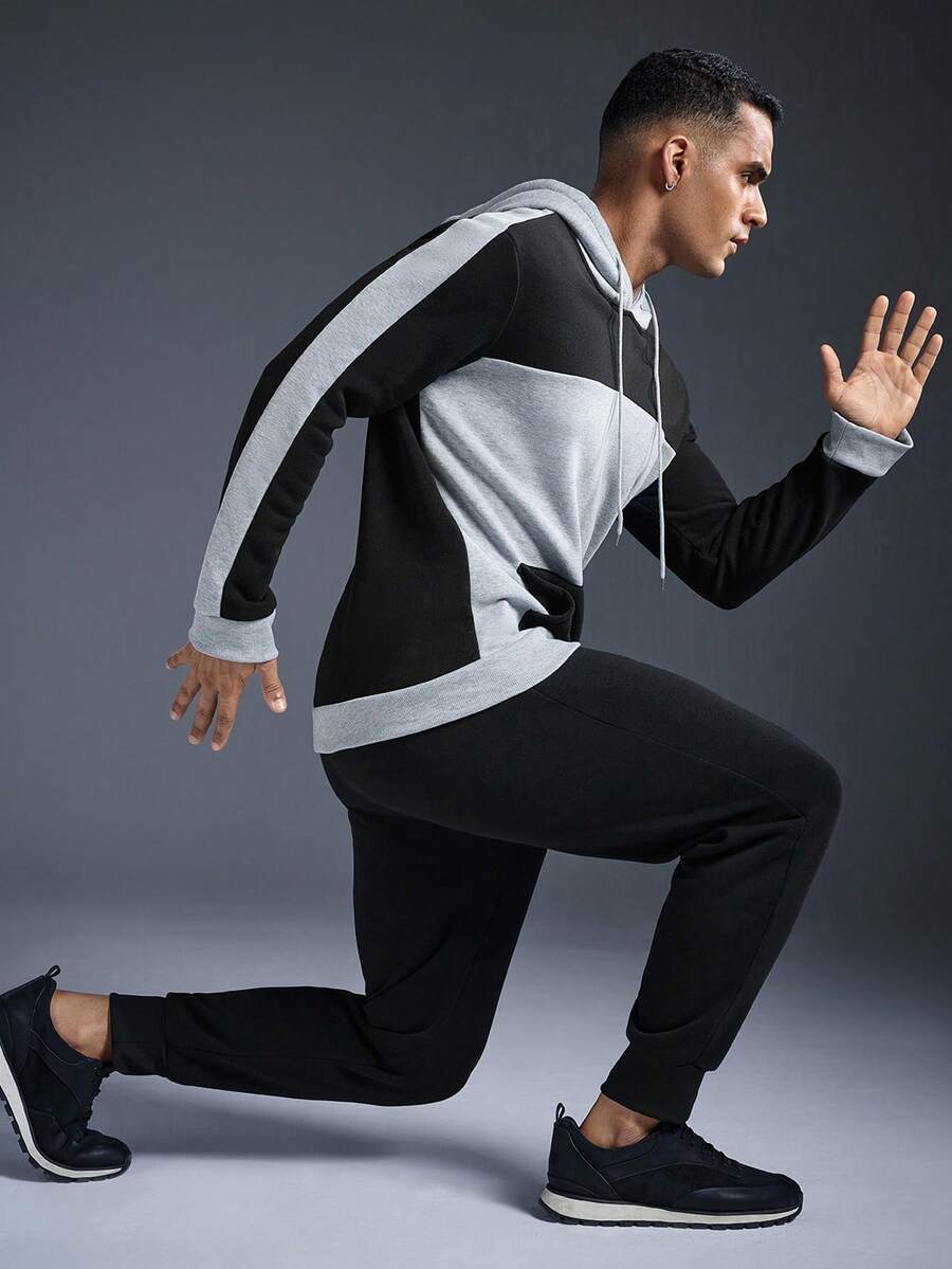 Driftmere 男士撞色羊毛休闲运动衫和裤子运动服套装，秋冬 - 黑色 - 查看 1