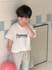 DAZY Toddler Boys' V-Neck Casual Letter Embroidered Short Sleeve Top